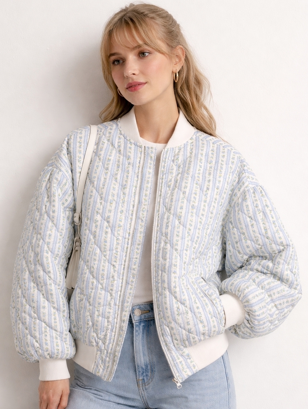 Mable NWT Oversized Lined Quilted Floral Bomber Jacket Cottage Core Size S